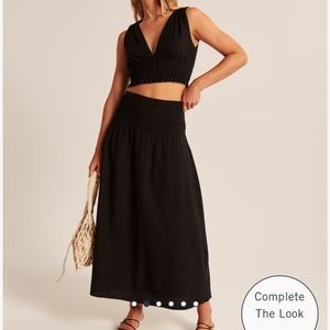 Linen-Blend Ruched Waist Maxi Skirt